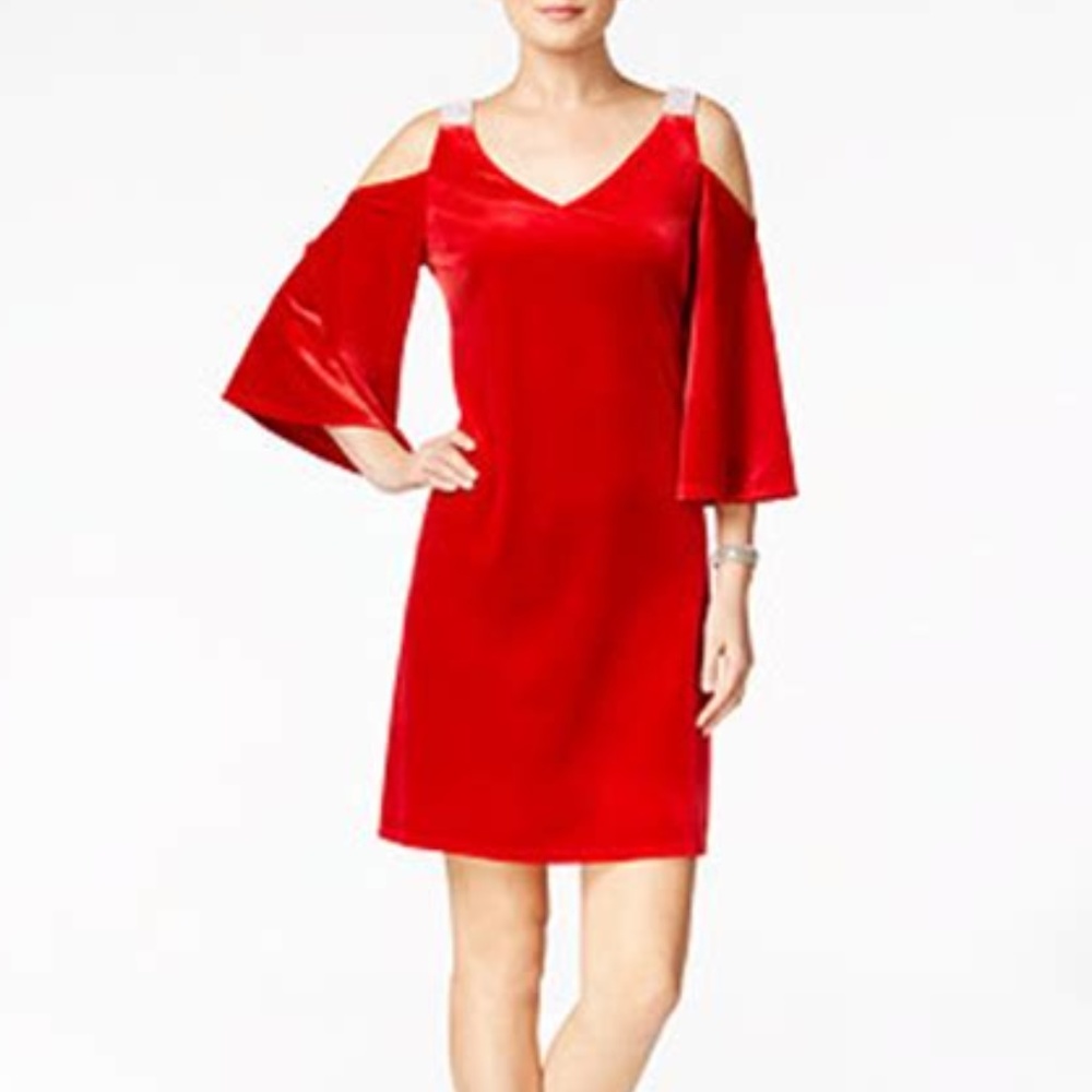 ❤️‍🔥 NWT MSK Red Velvet Cold Shoulder Cocktail Dress 8